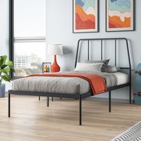Sauder - Harvey Park Twin Metal Platrorm Bed w/ Headboard - Black - Angle