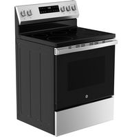 GE - 5.3 Cu. Ft. Freestanding Electric Range with Crisp Mode and Express Preheat - Stainless Steel - Angle