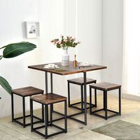 Costway 5pcs Dining Set Compact Dining Table and 4 Stools Metal Frame Nature\ Vintage Walnut - Wa... - Angle