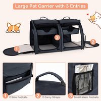 Costway - Portable Pet Carrier Kennel Cat Dog Crate Twin Compartments w/ Mats Litter Box - Black - Angle