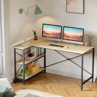 Bestier - L-Shaped Computer Desk with Storage Shelves - Light Oak - Angle
