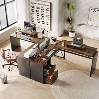 Bestier - L-Shaped Computer Desk with Monitor Stand - Brown - Angle