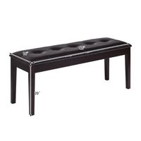 Costway - Upholstered PU Dining Room Bench Solid Wood Button Tufted Dining Room Bench - Cherry - Angle