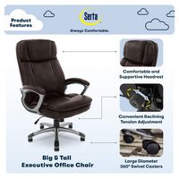 Serta - Fairbanks Bonded Leather Big and Tall Executive Office Chair - Chestnut - Angle