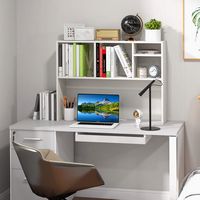 Costway - Computer Desktop Bookcase Countertop Storage Bookshelf Organizer with 4 Cubbies - White - Angle