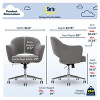 Serta - Valetta Upholstered Home Office Chair - Fabric - Gray - Angle