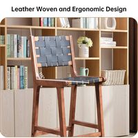 Bestier - Set of 2 Counter Height Bar Stools, Faux Leather Woven Strips Counter Stools with Back,... - Angle