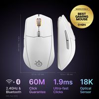 SteelSeries - Rival 3 Gen 2 Wireless Optical Gaming Mouse with Ultra-fast clicks - Wireless - White - Angle