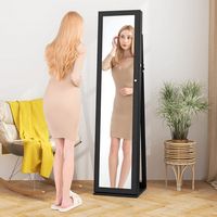 Costway - Mirrored Jewelry Cabinet Armoire Lockable Standing Storage Organizer with Shelf - Black - Angle