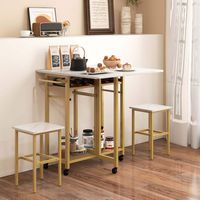 Costway 3 PCS Rolling Dining Table Set Extendable Kitchen Table 2 Stools with Wine Rack White - W... - Angle