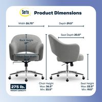 Serta - Mia Retro-Modern Soft Velvet Upholstery Ergonomic Home Office Chair - Gray - Angle