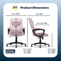 Serta - Comfort Classic Mid-Back Executive Soft Velvet Office Chair - Pink - Angle