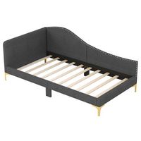 Costway Twin Size Upholstered Daybed Rivet-Tufted Platform Bed with Metal Legs - Gray - Angle