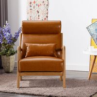 Bestier - Mid-Century Upholstered Accent Chair with Wooden Frame and High Back, Pillow, and Waist... - Angle