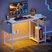 Bestier - Computer Desk with LED Lighting - White - Angle