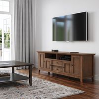 Simpli Home - Amherst 72 inch Wide Solid Wood Transitional TV Stand in Rustic Natural Aged Brown ... - Angle