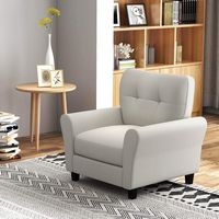 Costway - Modern Upholstered Accent Chair with Rubber Wood Legs - Beige - Angle