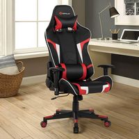 Costway - Racing Massage Gaming Chair with Lumbar Support - Red + Black - Angle