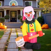 Costway - 6 x 8 ft Inflatable Head Turning Clown LED Lighted Animated Clown w/ Hammer & Flashing ... - Angle