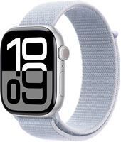 Apple Watch Series 10 (GPS+Cellular) 46mm Aluminum Case with Blue Cloud Sport Loop - Silver (Veri... - Angle