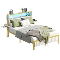 Bestier - Full Size Bed Frame with Upholstered Headboard Built-in Storage LED Lighting and Chargi... - Angle