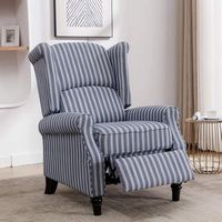 Bestier - 31in Classic Wide Upholstered Stripe Recliner with Wing Back - Blue - Angle