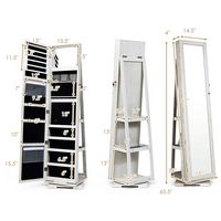 Costway - 360degree Rotatable Jewelry Cabinet 2-in-1 Lockable Mirrored Organizer - White - Angle