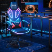 Bestier - Breathable Fabric Gaming Chair with RGB LED Lighting and Adjustable Armrests - Red - Angle