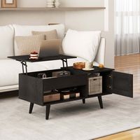 Costway Lift Top Coffee Table with Storage Hidden Compartment Cabinet & Open Shelf - Black - Angle