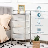 Costway - 4 Drawers Metal Rolling Storage Cart Scrapbook Supply & Paper Home Office - Clear - Angle