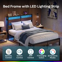 Bestier - Queen Platform Bed Frame with Storage Headboard, LED Lighting, and USB Charging Station... - Angle