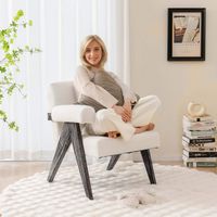 Costway - 1 PCS Upholstered Armchair Modern  Accent Chair with Natural Rubber Wood Legs - White - Angle