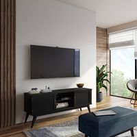 Simpli Home - Draper SOLID HARDWOOD 60 inch Wide Mid Century Modern TV Media Stand in Black For T... - Angle
