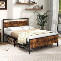 Costway Full Size Bed Frame with Wooden Headboard and Footboard Under-Bed Storage - Brown - Angle