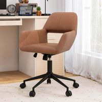 Costway Leathaire Home Office Chair with Ergonomic Backrest Padded Armrests Casters - Retro Brown - Angle