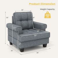 Costway - Mid-Century Modern Accent Cushion Studded Armchair with Thick Pillow - Gray - Angle