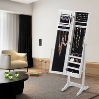 Costway - Mirrored Jewelry Cabinet Mirror Organizer Storage Ring Stand - White - Angle