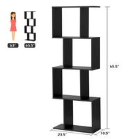 Costway - 4-tier S-Shaped Bookcase Free Standing Storage Rack Wooden Display Decor - Black - Angle