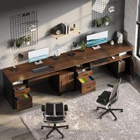 Bestier - 59inch Executive Gaming Desk with File Drawer, Storage Drawers, and Cabinet - Cherry - Angle