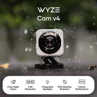 Wyze - Cam V4 2.5k QHD WiFi, Indoor/Outdoor, Wired Security Camera with Color Night Vision - Black - Angle