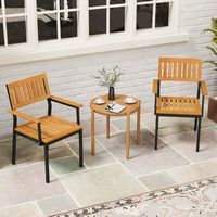 Costway Dining Chair Set of 2 with Acacia Wood Backrest Slanted Seat Comfortable Armrests - Natur... - Angle