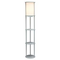 Simple Designs - Round Etagere Storage Floor Lamp with 2 USB, 1 Outlet - Gray - Angle