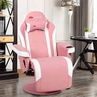 Costway - Massage Gaming Recliner Reclining Racing Chair Swivel w/Cup Holder & Pillow Pink - Pink... - Angle