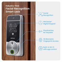 Lockly - Visage Smart Lock Wi-Fi Deadbolt Facial/Keyway/Fingerprint - Satin Nickel - Angle