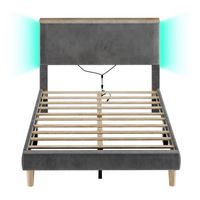 Bestier - Bed Frame Bed with LED Light & Adjustable Storage Headboard for Bedroom Upholstered Pla... - Angle