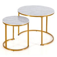 Costway Nesting Coffee Table Set of 2 for Balcony Living Room Modern Round Side Tables - Gold - Angle