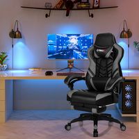 Costway - Office Computer Desk Chair Gaming Chair Adjustable Swivel w/Footrest Grey - Grey + Black - Angle