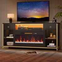 Bestier Electric Fireplace TV Stand LED Entertainment Center with Cabinet - Black - Angle