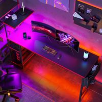 Bestier - Gaming Desk with LED Lights, Storage Shelves, and Side Bag - 61