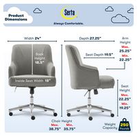 Serta - Leighton Modern Upholstered Home Office Chair with Memory Foam - Medium Gray - Woven Fabric - Angle